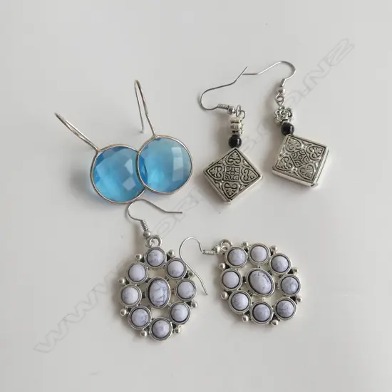 THREE PAIRS OF SILVER EARRINGS
