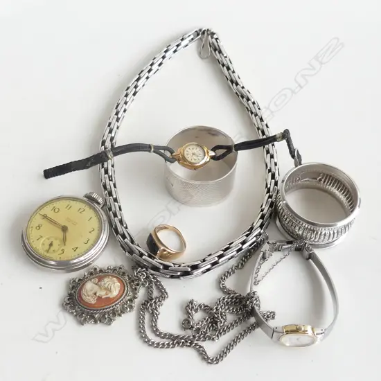 9ct. RING 4gm., 2 STG NAPKIN RINGS 49gm., ASST. COSTUME JEWELLERY