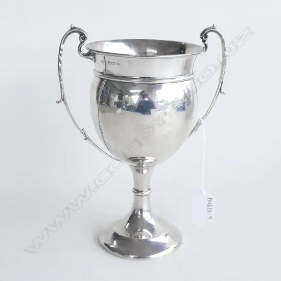 UNENGRAVED STERLING TROPHY CUP, HALLMARKED BIRMINGHAM 1925, H.230m.  337gms