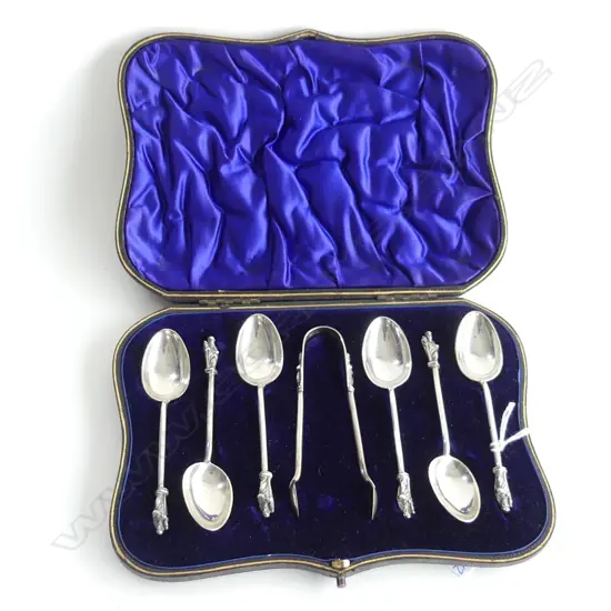 LONDON 1898 SET 7 SILVER APOSTLE TEASPOONS. Original Morocco leather box