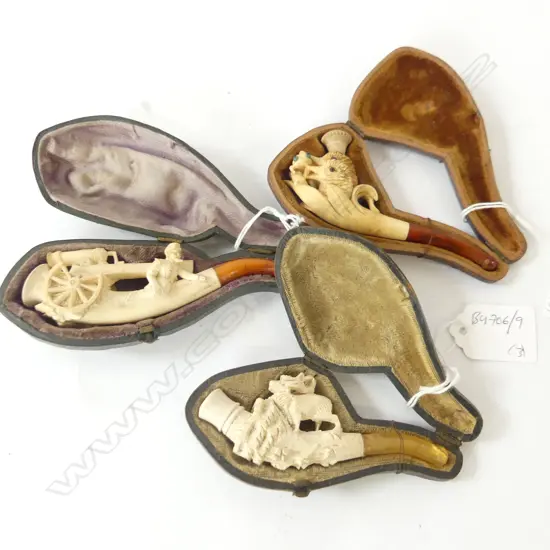 3 CASED MEERSHAM PIPES L.130mm ONE A.F.