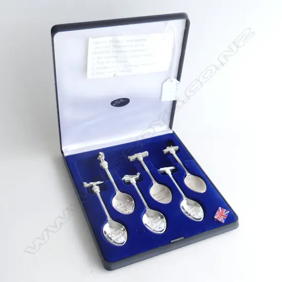 SET 6 BOXED FALKLAND IS. SILVER PLATE COMMEMORATIVE SPOONS....
