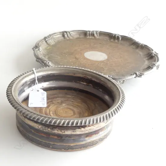 OLD SHEFFIELD PLATE SALVER 250mm dia & WINE COASTER