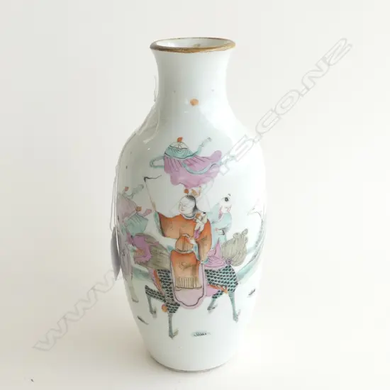 CHINESE FAMILLE ROSE VASE (wax seal to base) hairline cracks to rim H.235mm