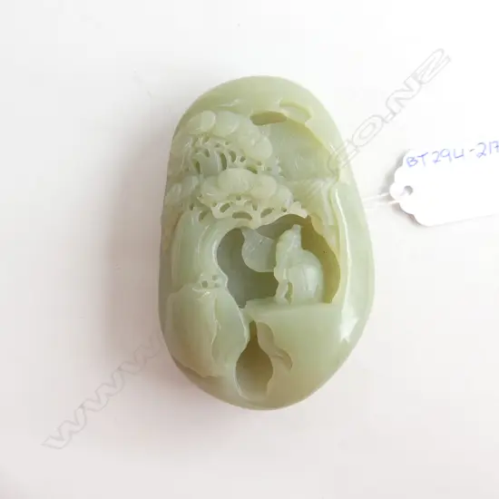 CHINESE JADE CARVED HANDLING OF SAGE IN CAVE L.95mm