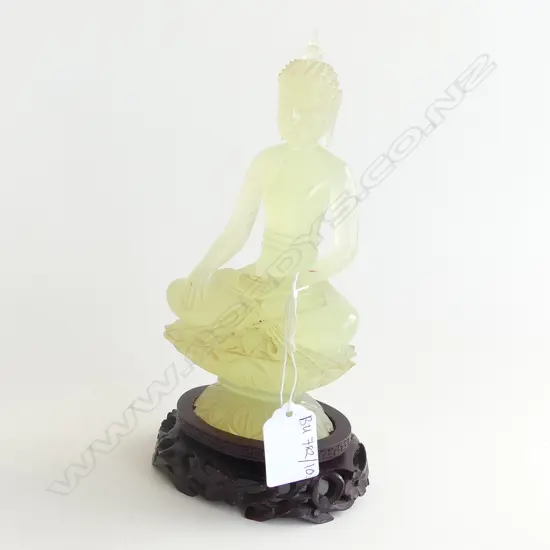 THAI CHRYSOPRASE BUDDHA IN  BHUMISPARSHA ON DOUBLED LOTUS STAND H.210mm