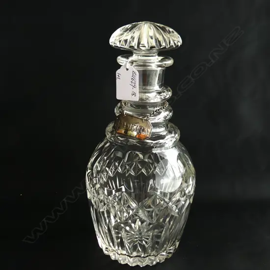 CUT CRYSTAL QUALITY TRIPLE RING DECANTER W SILVER 'MADEIRA' LABEL L.1800 by Elizabeth Morley