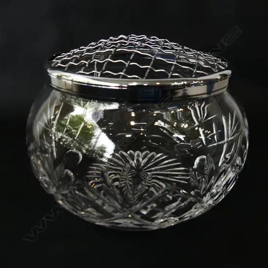 ROYAL DOULTON CRYSTAL ROSE BOWL WITH SILVER PLATE FLOWER FROG - Dia.180mm - IN ORIGINAL BOX