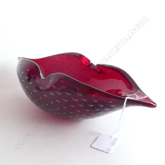 MURANO RED TEAR DROP BOWL WITH CONTROLLED BUBBLES L.265mm