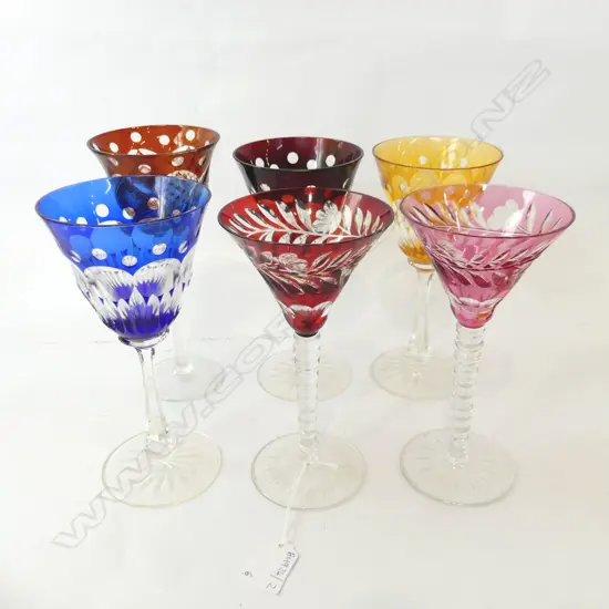 SET OF 6 COLOURED CRYSTAL WINE GLASSES H.180mm