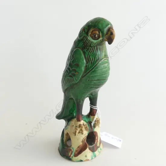 VINTAGE ORIENTAL GREEN GLAZED CERAMIC PARROT H.220mm