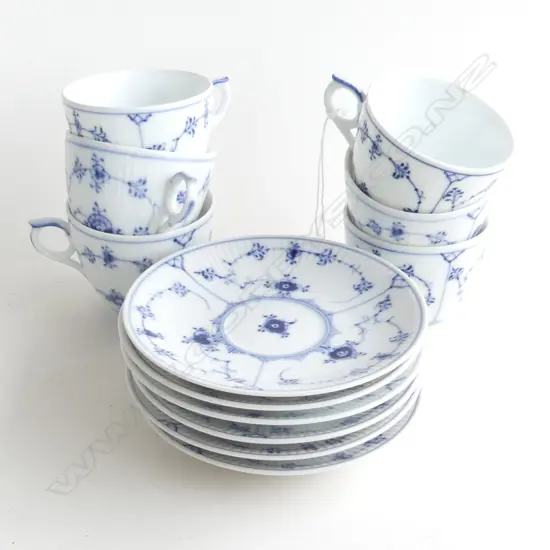 SIX ROYAL COPENHAGEN BLUE FLUTED COFFEE CUPS AND SAUCERS (retail $125 each)