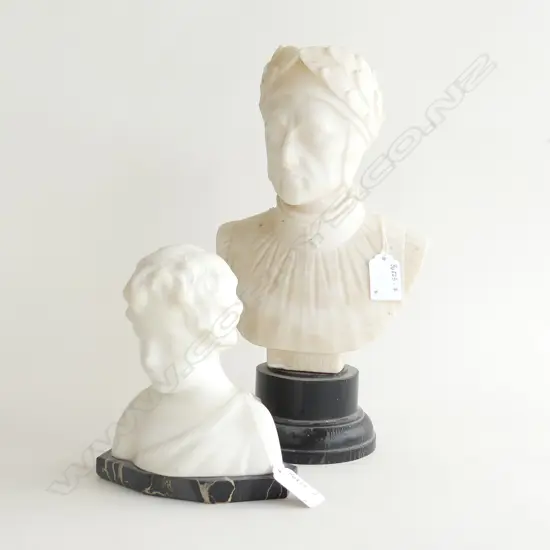 ALABSTER BUST of DANTE (CHIP) H.300mm & SMALL MARBLE BUST OF A YOUTH H.155mm