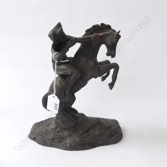 SPELTER COWBOY w. GUN ON HORSE H.230mm
