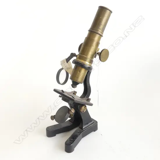 OLD BRASS & EBONISED MONOCULAR MICROSCOPE H.250mm