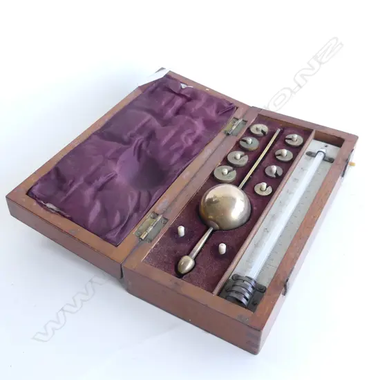 c.1900 COMMETTI & SONS HYDROMETER SET MAHOGANY CASED IVORY THERMOMETER