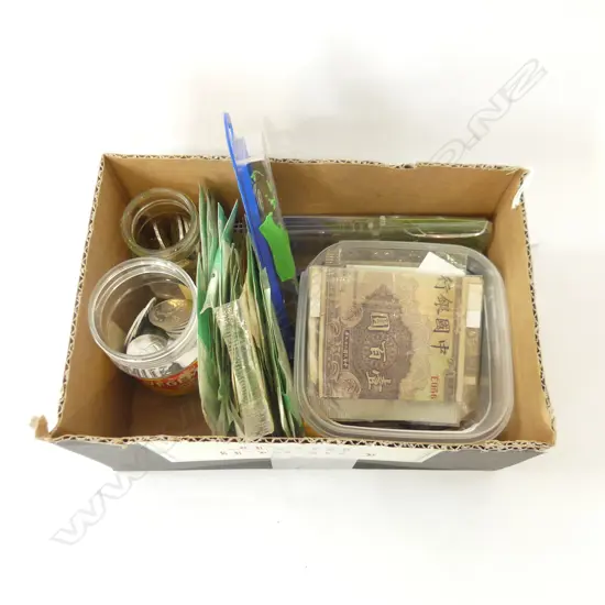 ASST. WORLD COINS, NOTES & SPOONS ETC