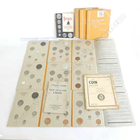 6 NZ COIN TYPE SETS (mostly complete) + ASST. CATALOGUES