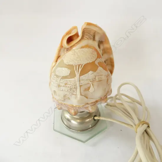 SMALL CARVED CONCH SHELL LAMP H.180mm WORKING
