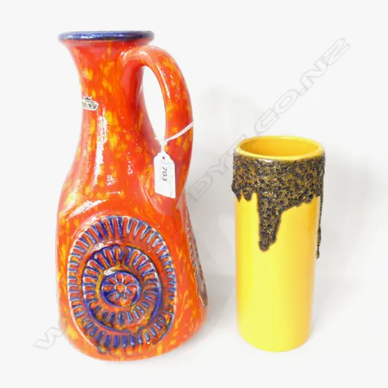 2 GERMAN CERAMICS; REG JUG H.300 & YELLOW VASE H.200mm