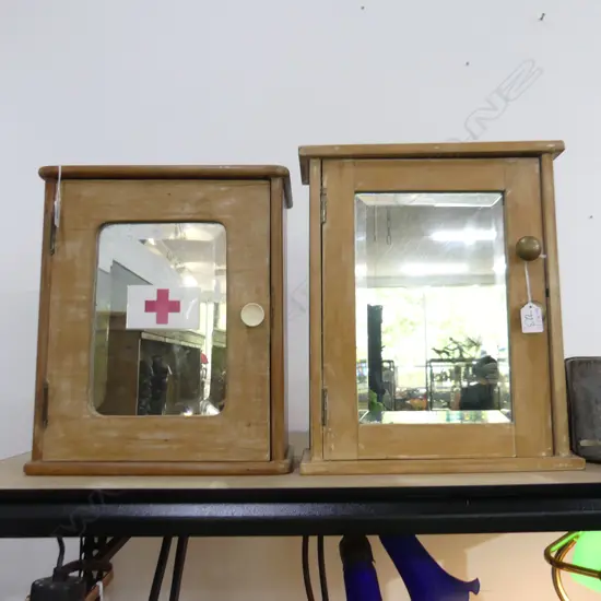 2 VINTAGE WOODEN MIRRORED BATHROOM / MEDICINE CABINETS...