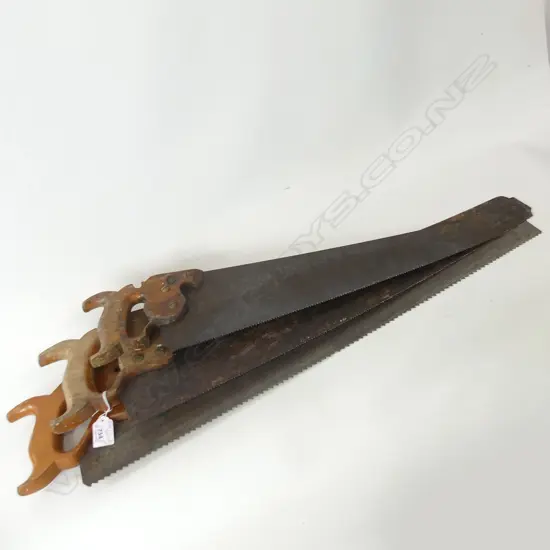 3 VINTAGE SAWS - WOODEN HANDLES - L.800, 750, 600mm