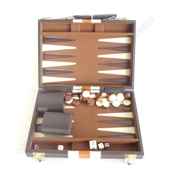 LEATHER CASE BACKGAMMON SET (COMPLETE)