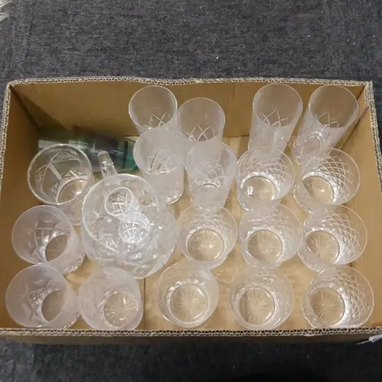 BOX LOT ASST. CRYSTAL INCL.SET 8 TUMBERS + 6 HIGH BALL