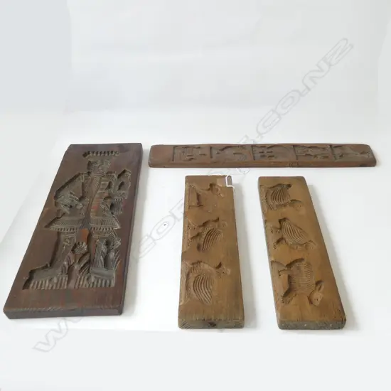 4 VINTAGE CARVED WOODEN BISCUIT MOULDS