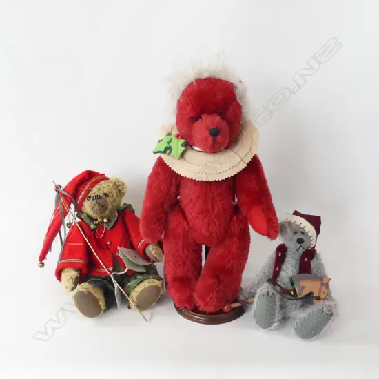 3 XMAS BEARS; NICHOLAS BY WRIGHT BEAR, TWINGLE BY MARY-ANN HOBMAN, BIDIBID BY DAWN NICHOLL H.350mm
