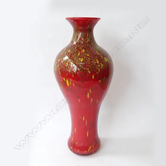 TALL, HEAVY RED ART GLASS VASE, H.490mm