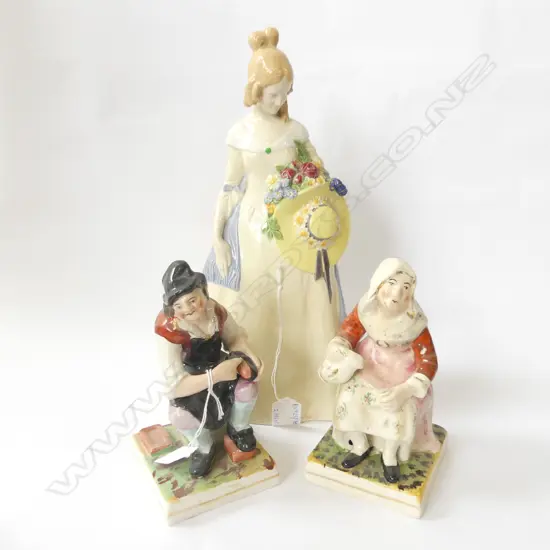 PR 19thC STAFFORDSHIRE DRINKING COUPLE, DUTCH COUPLE + TALL LADY H.320mm