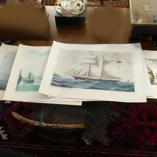 6 ASST OLD MOUNTED NAUTICAL SAILING SHIP PRINTS, LARGEST 560 x 380mm