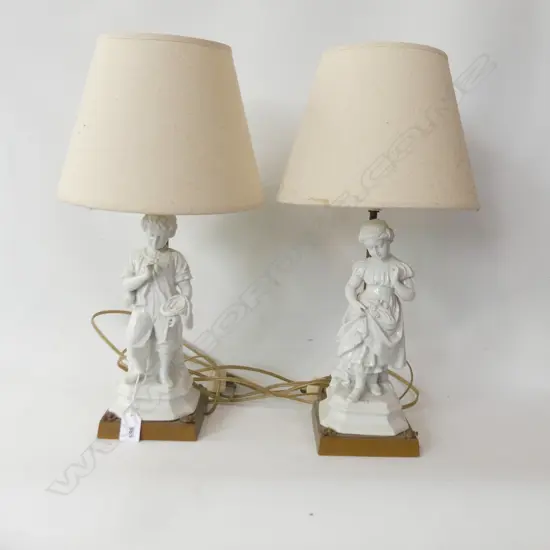 PR LAMPS w. WHITE PORCELAIN FIGURINE BASES H.475mm