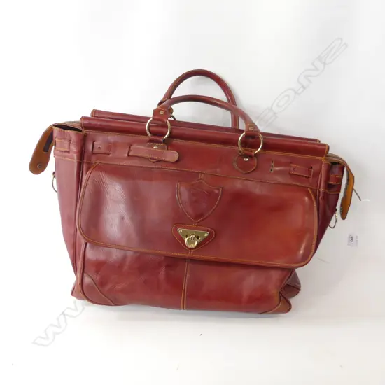 'SQUADRON' BURGANDY LEATHER BAG W.500mm