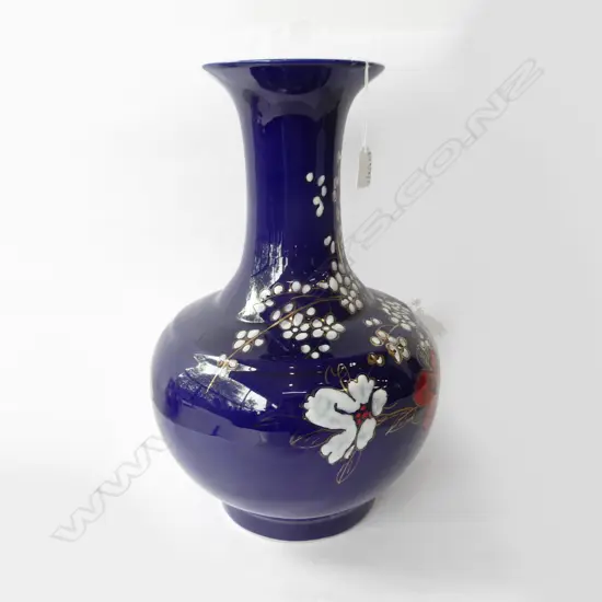 LGE BLUE GLAZED ORIENTAL VASE H.440mm