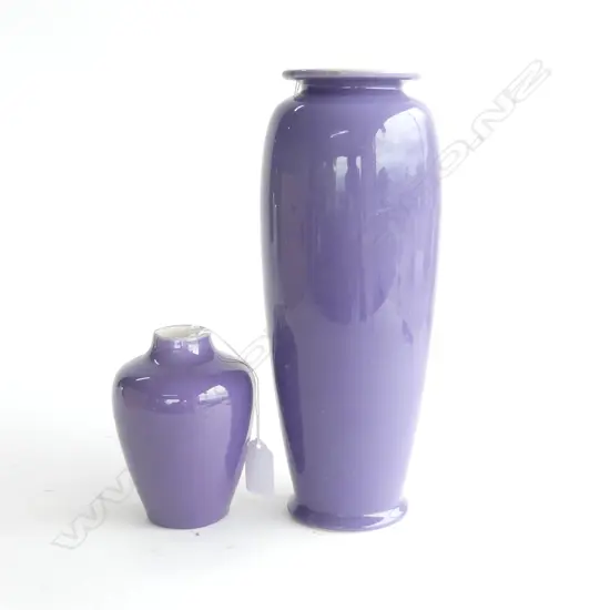 2 CHRISTOPHER DRESSER AULT POTTERY VASES C1920'S, H.270 & 135mm (LARGER HAS CRAZING TO INSIDE RIM)