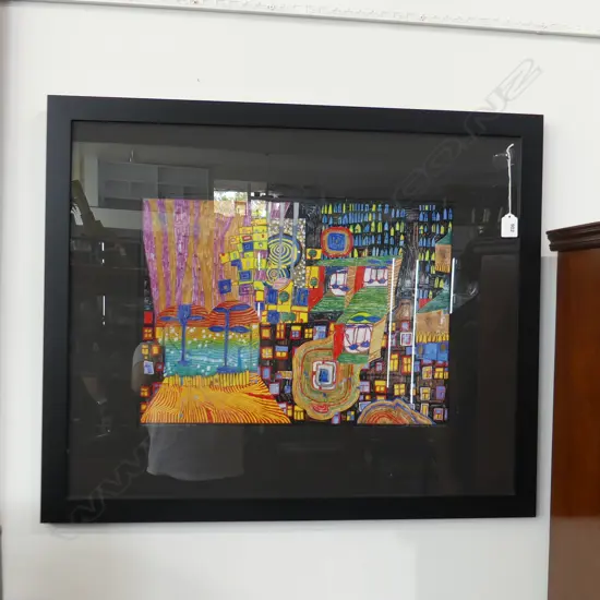 HUNDERTWASSER, 'CITY VIEW' FRAMED PRINT 480 x 350mm