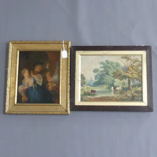 19thC LANDSCAPE W/C & AN OLEOGRAPH.280 x 205mm & 195 x 245mm.