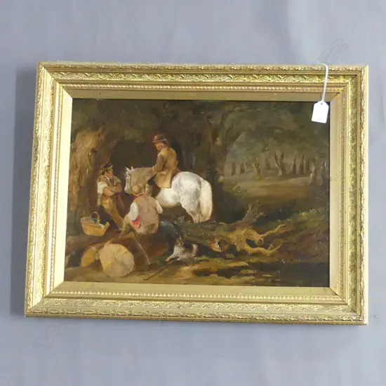 LATE 19TH C OIL ON BOARD HORSE IN FOREST 330 x 440mm