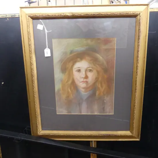 ARTIST UNKNOWN YOUNG GIRL PASTEL 350 x 270mm