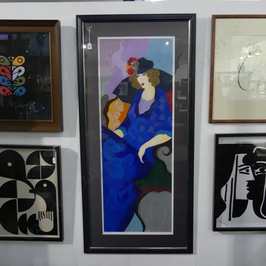 LARGE FRAMED TARKAY SERIGRAPH 'BLUE DRESS' 430mm x 1190mm SIGNED IN PENCIL 45/350 certificate... on the back