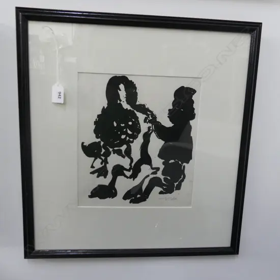 M. D. SMITHER 'GIRL FEEDING SWANS' SCREEN PRINT SIGNED & DATED 64 265 x 230mm