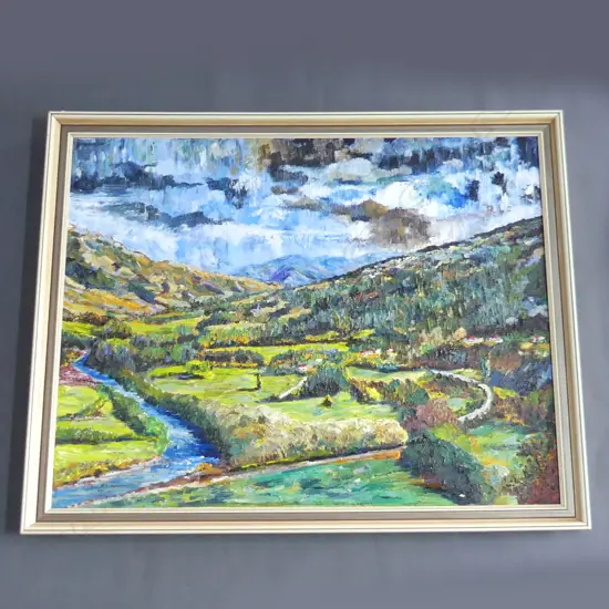 PAUL P. JORGENSON LANDSCAPE OIL ON CANVAS '77 690 x 880mm