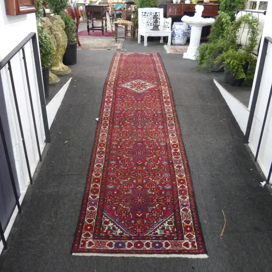 HAND KNOTTED IRANIAN RED WOOL RUNNER RUG 4150 x 800mm