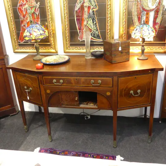 19thC. MAHOGANY SIDEBOARD WITH TOMBOUR WELL AND CELLARETTE DRAWER W 1700mm. A.F