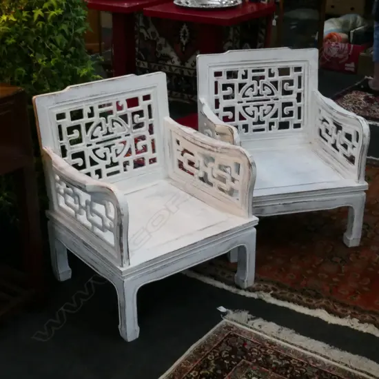 PR WHITE PAINTED CHINESE ARMCHAIRS 600 x 550 x 750mm