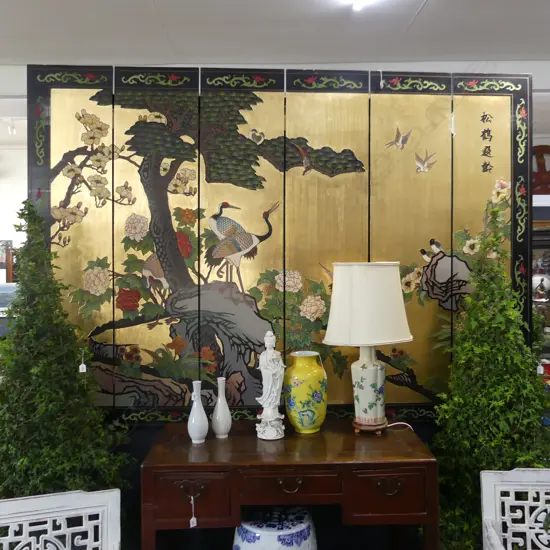 GILDED ORIENTAL 6 PANEL SCREEN...