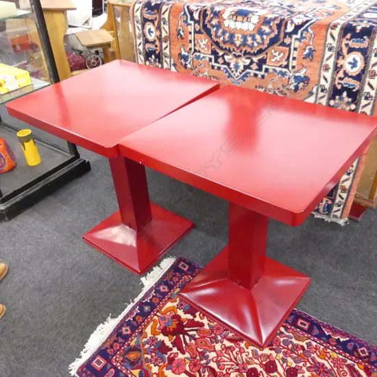 PR ORIGNAL FRENCH 1940S TOLIX RED METAL TABLES, 600 x 600 x 740mm