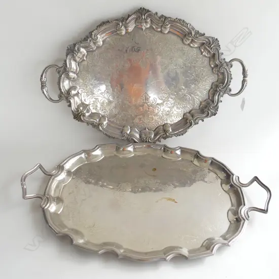 2 LARGE OVAL SILVER PLATE TRAYS 560 x 360mm